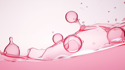 pink glass liquid bubbles, 3D render abstract, cosmetic scientific futuristic