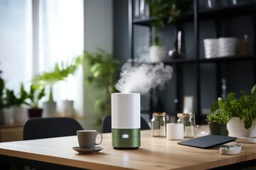 Humidifier Placed on an Office Table - Creating a Comfortable and Hydrated Environment.