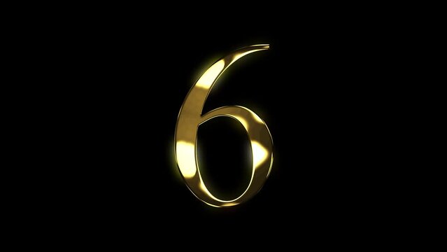 6 gold number animated gold number looping number text 3d 4k