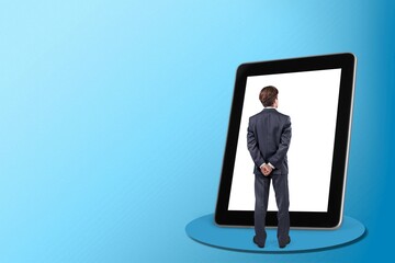 Man Using Large digital tablet Touching Screen