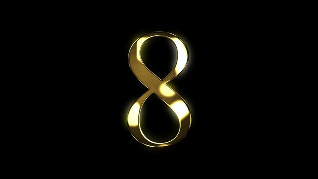 8 gold number animated gold number looping number text 3d 4k