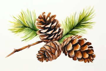 Pine holiday winter cone branch nature fir white tree background green christmas