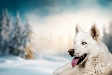 Beautiful smart dog in the snow - obrazy, fototapety, plakaty