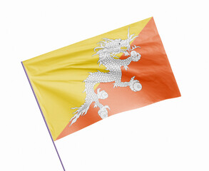 3d illustration flag of Bhutan. Bhutan flag waving isolated on white background with clipping path. flag frame with empty space for your text.