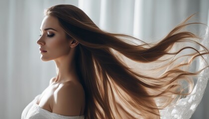 Fototapeta premium beauty and relax with woman with long hair, luxury isolated on a white background
