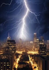 Landscape storm view on lightning bolts, bad weather forecast, climate change.. Generative ai.