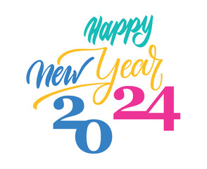 Happy New Year 2024 Abstract Multicolor Graphic Design Holiday Vector Logo Symbol Illustration