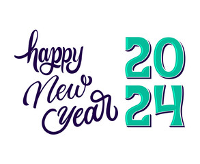 Happy New Year 2024 Abstract Blue And Cyan Graphic Design Holiday Vector Logo Symbol Illustration