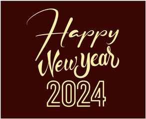 Fototapeta na wymiar Happy New Year 2024 Abstract Brown Graphic Design Holiday Vector Logo Symbol Illustration With Maroon Background