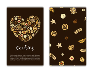 Card templates with cookies, waffles and candies.