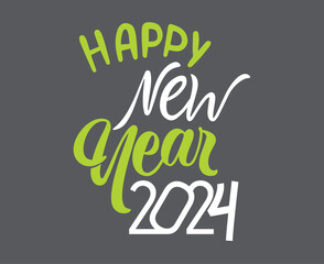 Happy New Year 2024 Abstract Green And White Graphic Design Holiday Vector Logo Symbol Illustration With Gray Background