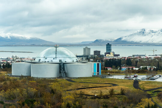 Panoramic View of Reykjavik Skyline With Snowy Mountains