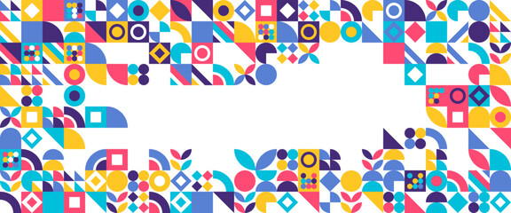 Colorful geometric mosaic seamless pattern illustration with creative abstract shapes.. Vector flat mosaic horizontal banners template