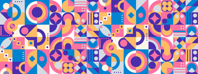 Colorful colourful vector flat mosaic banners with shapes. Vector flat mosaic horizontal banners template