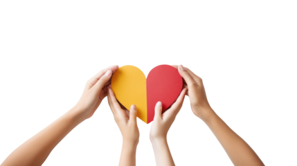 Hands holding heart. United diversity or multi-cultural partnership in a group on white background