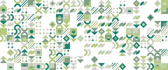 Green white and gray grey vector modern banners with abstracts shapes geometric mosaic. Vector flat mosaic horizontal banners template