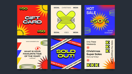 Abstract Social Media Posts. Sales and Discounts. Acid and Brutalism Style. Posts have editable texts, colors and can be used in ads and promotional campaigns.
