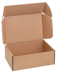 Open empty mailer carton box isolated