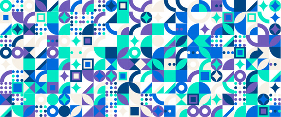 Colorful colourful vector flat mosaic banners with shapes. Vector flat mosaic horizontal banners template