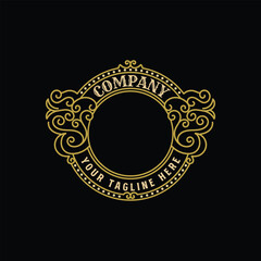 Retro Golden Royal Frame Ornament or Art Deco Badge Emblem Label Illustration