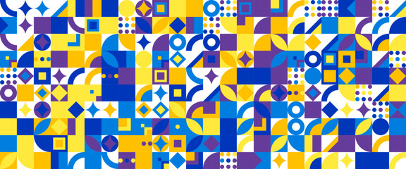 Geometric minimal pattern mosaic. Simple colorful circle shapes, modern bauhaus banner vector design. Vector flat mosaic horizontal banners template