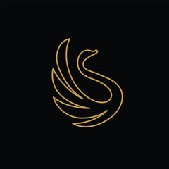 Luxury Golden Swan Goose Line Outline Icon Illustration