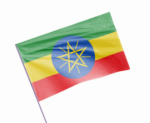 3d illustration flag of Ethiopia. Ethiopia flag waving isolated on white background with clipping path. flag frame with empty space for your text.