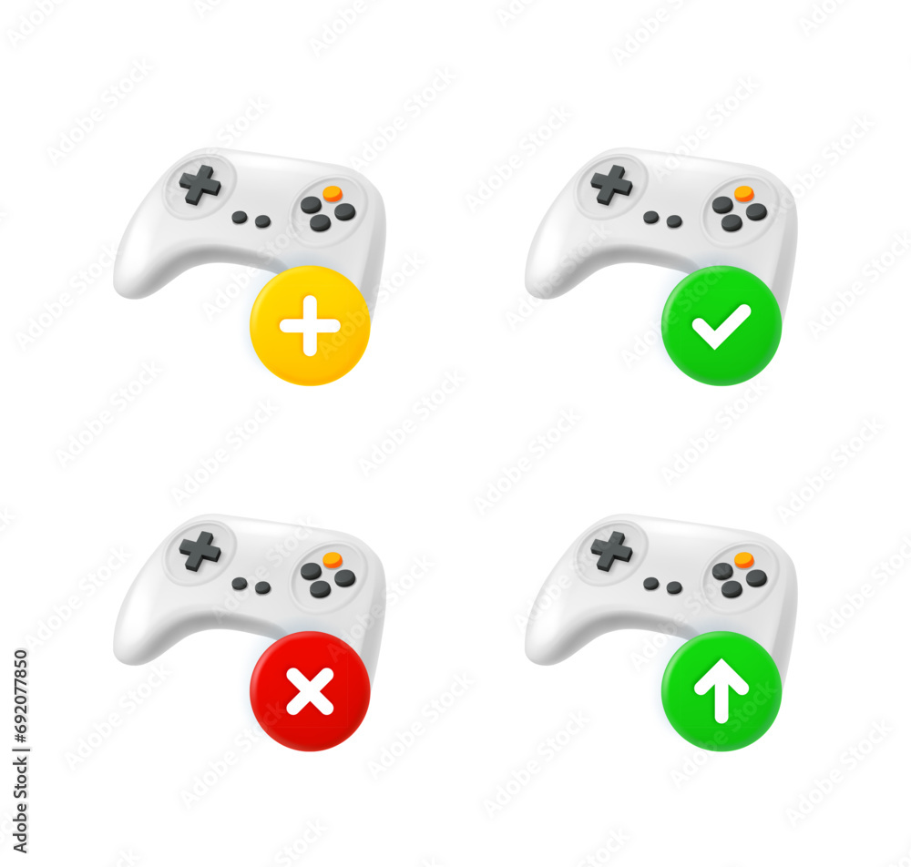 Poster Gamepad icons set with different pictograms. 3d vector icons set