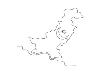 Illustration of a map of Pakistan. Pakistan Day one-line drawing