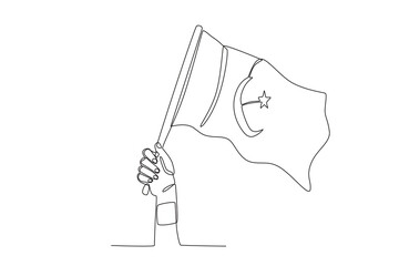 A hand-held high the flag. Pakistan Day one-line drawing