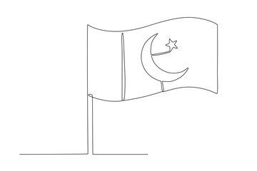 A flag fluttered beautifully. Pakistan Day one-line drawing