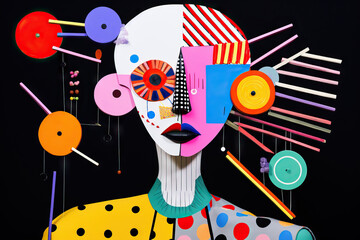 Generative ai image of abstract art portrait with vibrant shapes