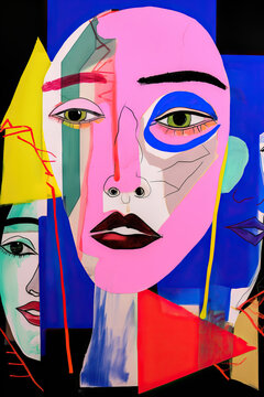 Generative ai image of abstract colorful face collage