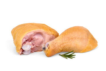 Smoked chicken thigh and leg isolated on white background.