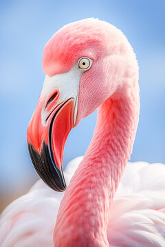 Generative AI image of a vibrant flamingo close-up