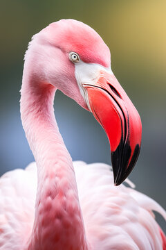Generative AI image of a vibrant pink flamingo portrait