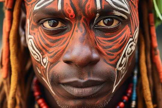 Red and Black Tribal Face Art Generative AI