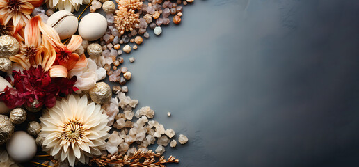 Boho style background. With neutral pastel color style and natural floral elements. Aesthetic minimalism design for social media content. 