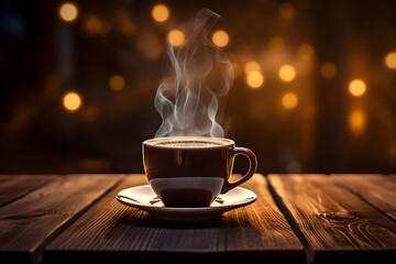Cup of coffee on a wooden table - 692081873