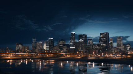 Fototapeta na wymiar City at night, skyline, Generated AI