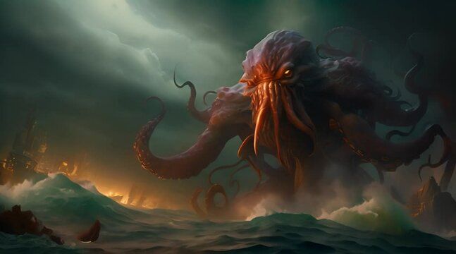The Monster Of The Sea Is A Terrifying Octopus. Illustrations on Fairy Tale and Fantasy Themes