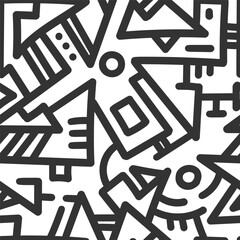 Seamless abstract black pattern on white background. Vector doodle image. Graphic linear  ornament.