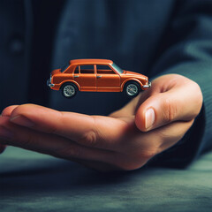 Man holding car model in hand - ai generative