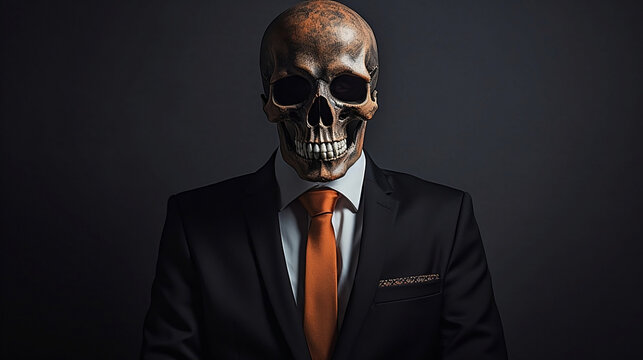 A skeleton dressed in a businessman suit isolated, Evil boss concept