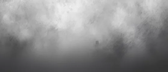 Foto op Aluminium Amidst a swirling sea of fog and clouds, a solitary figure stands, embracing the mysterious beauty of the misty outdoors © Daniel