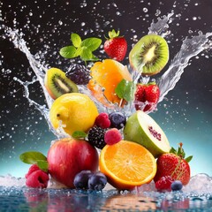 Fruits with water splash