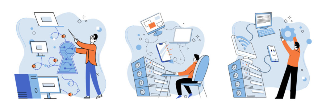 Technical support. Vector illustration. Professionals in field technology play vital role in supporting others technological needs Technological advancements require continuous learning and staying