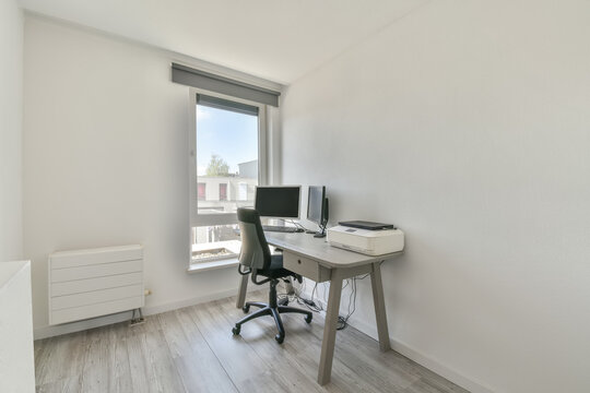 Home office with computer and printer