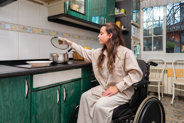 Woman in Wheelchair Cooking in Accessible Kitchen