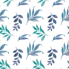 seamless watercolor leaves, botanical pattern, abstract background, for the design of wrapping paper, textiles, wallpaper, drawn branches with leaves